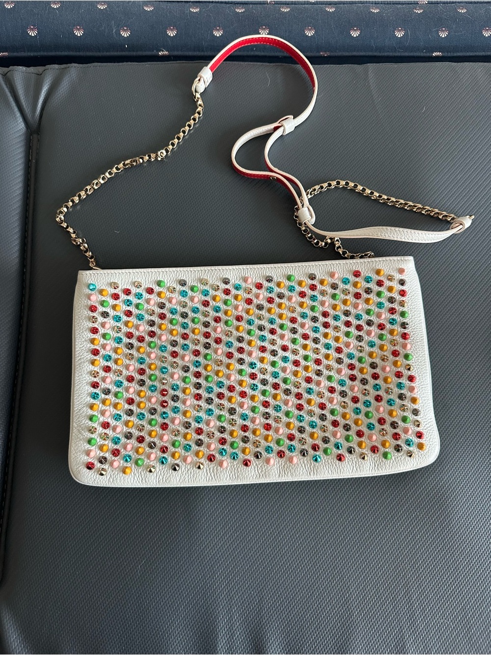 Christian louboutin White Multi-Stud rainbow spike studded Leather Crossbody Bag